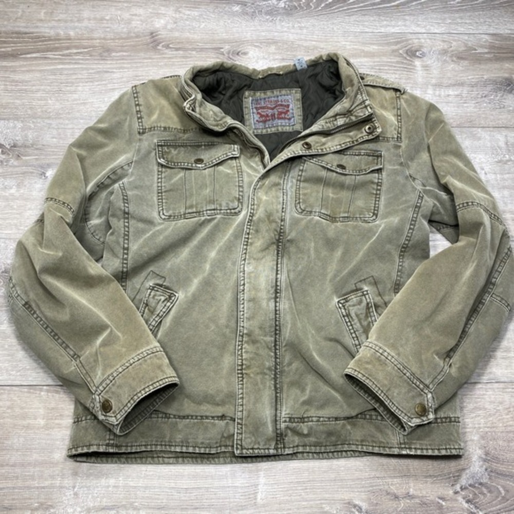 Levi Strauss Field Jacket Mens Medium Green Cotton Canvas Quilted Utility Coat